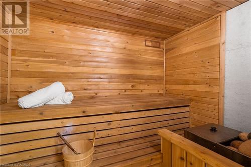 The wood-burning cedar sauna invites you to unwind and rejuvenate with its rich, aromatic cedar interior and traditional heating, providing a luxurious and soothing retreat within your own home. - 1371 3Rd Avenue E, Owen Sound, ON - Indoor Photo Showing Other Room