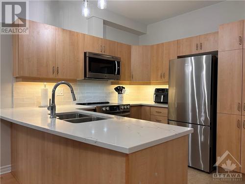 Newly renovated kitchen features QUARTZ Countertops w/its Ceramic Backsplash, Sink & Faucet & SS Appliances in the kitchen; - 330 Royal Fern Way, Ottawa, ON - Indoor Photo Showing Kitchen With Stainless Steel Kitchen With Double Sink With Upgraded Kitchen