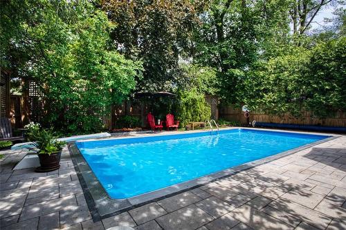 Lush, private backyard - 607 Locust Street, Burlington, ON - Outdoor With In Ground Pool With Backyard