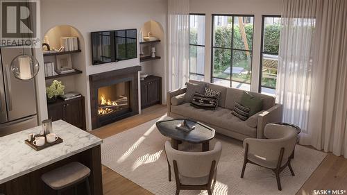 4 720 Brighton Boulevard, Saskatoon, SK - Indoor Photo Showing Living Room With Fireplace