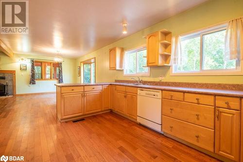 1141 Grindstone Road, Plevna, ON - Indoor Photo Showing Kitchen With Fireplace With Double Sink