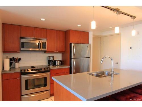 605-760 Johnson St, Victoria, BC - Indoor Photo Showing Kitchen With Stainless Steel Kitchen With Double Sink