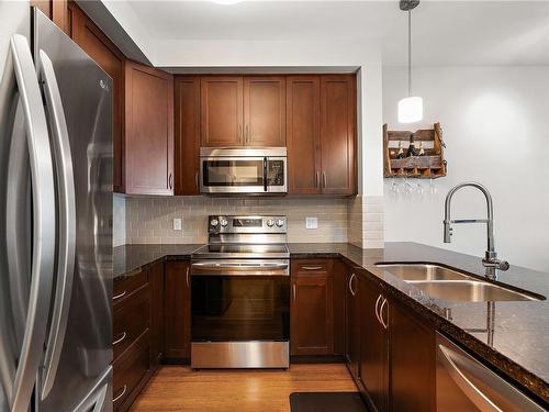 206-611 Goldstream Ave, Langford, BC - Indoor Photo Showing Kitchen With Stainless Steel Kitchen With Double Sink With Upgraded Kitchen