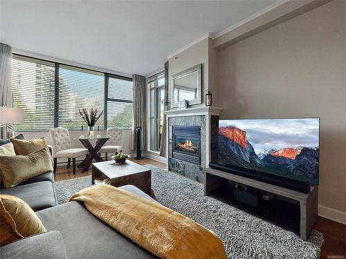 308-225 Menzies St, Victoria, BC - Indoor Photo Showing Living Room With Fireplace