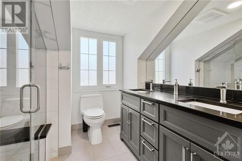 Beautifully updated bathroom (2022) with a shower and double sink on 2nd floor - 1390 Millburn Crescent, Ottawa, ON - Indoor Photo Showing Bathroom