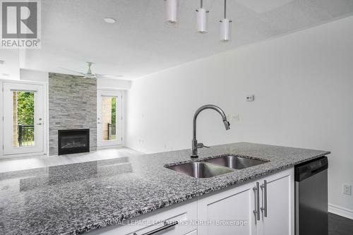 101 - 8 Brandy Lane Drive, Collingwood, ON - Indoor Photo Showing Kitchen With Fireplace With Double Sink