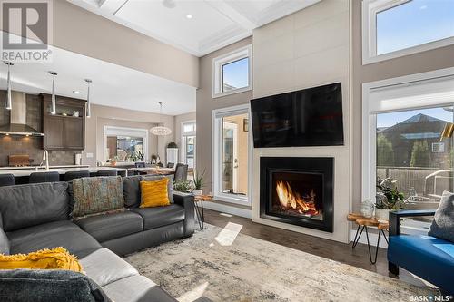 506 Gillies Cove, Saskatoon, SK - Indoor Photo Showing Living Room With Fireplace