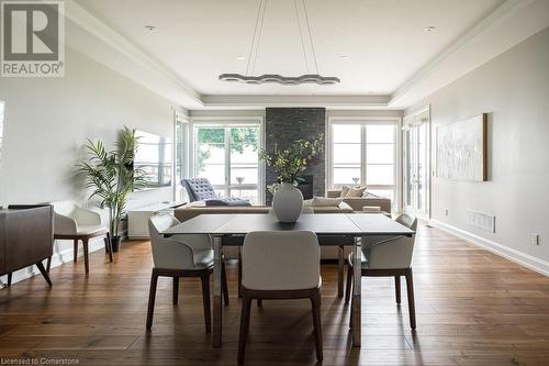 Lovely Halo Chandelier - 147 Mountain Park Avenue, Hamilton, ON - Indoor Photo Showing Dining Room