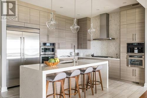 WaterFall Countertop on Center Island. - 147 Mountain Park Avenue, Hamilton, ON - Indoor Photo Showing Kitchen With Upgraded Kitchen