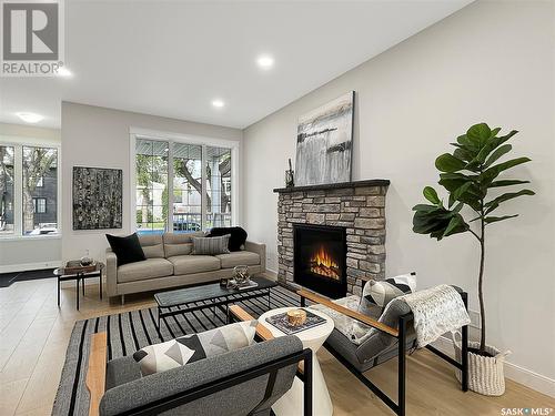 1112 9Th Street E, Saskatoon, SK - Indoor Photo Showing Living Room With Fireplace