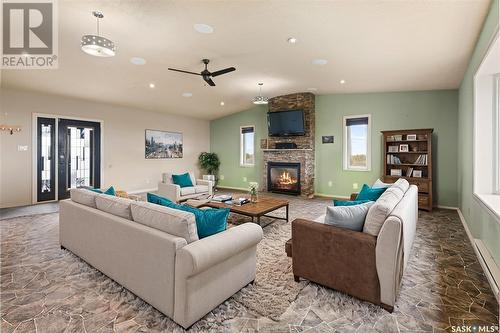 Harlos Acreage, Moose Jaw Rm No. 161, SK - Indoor Photo Showing Living Room With Fireplace