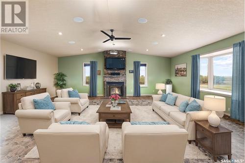 Harlos Acreage, Moose Jaw Rm No. 161, SK - Indoor Photo Showing Living Room With Fireplace