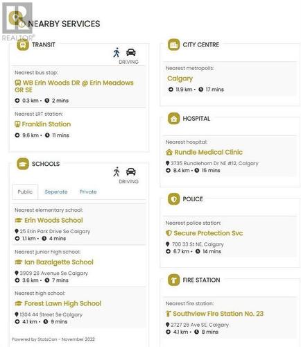Nearby Services - walk to the bus stop and elementary school - 111 Erin Meadow Green Se, Calgary, AB 