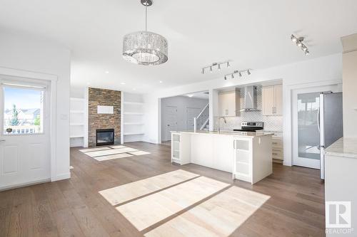 21351 96 Av Nw, Edmonton, AB - Indoor Photo Showing Kitchen With Fireplace