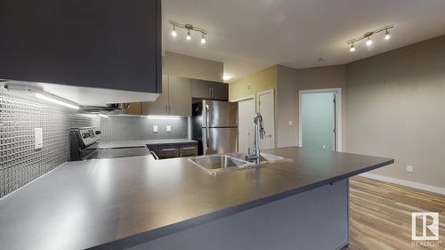 #417 10611 117 St Nw, Edmonton, AB - Indoor Photo Showing Kitchen With Double Sink