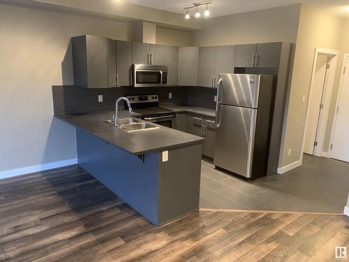 #417 10611 117 St Nw, Edmonton, AB - Indoor Photo Showing Kitchen With Double Sink