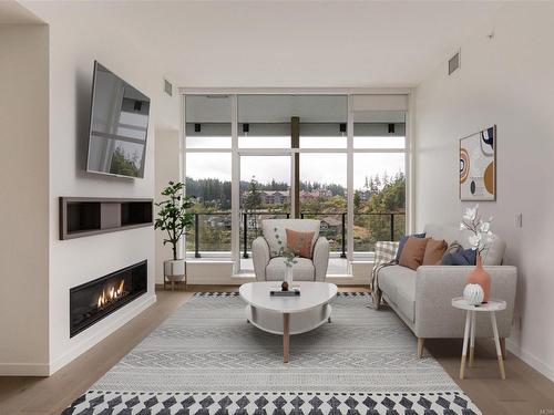 1603-2000 Hannington Rd, Langford, BC - Indoor Photo Showing Living Room With Fireplace