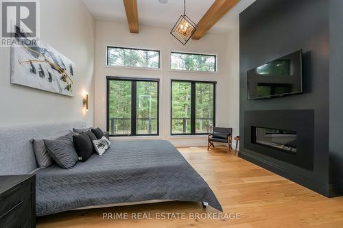 10002 Huron Drive, Lambton Shores (Grand Bend), ON - Indoor Photo Showing Bedroom With Fireplace