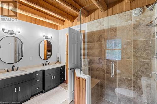 Primary walk in shower and double vanity - 15 Goble Place, Saugeen Shores, ON - Indoor Photo Showing Bathroom