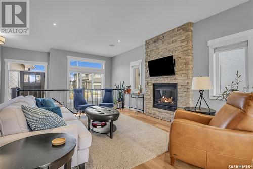 446 Mahabir Crescent, Saskatoon, SK - Indoor Photo Showing Living Room With Fireplace