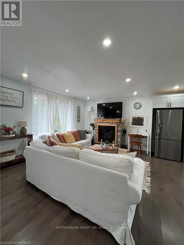 587 Dorcas Bay Road, Northern Bruce Peninsula, ON - Indoor Photo Showing Living Room With Fireplace