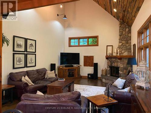 918183 Portage Bay Road, Coleman, ON - Indoor Photo Showing Living Room With Fireplace