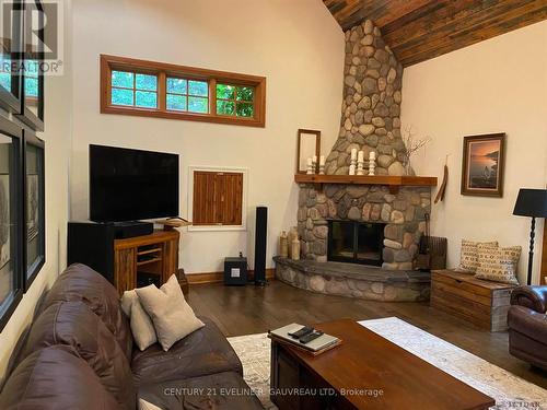 918183 Portage Bay Road, Coleman, ON - Indoor Photo Showing Living Room With Fireplace