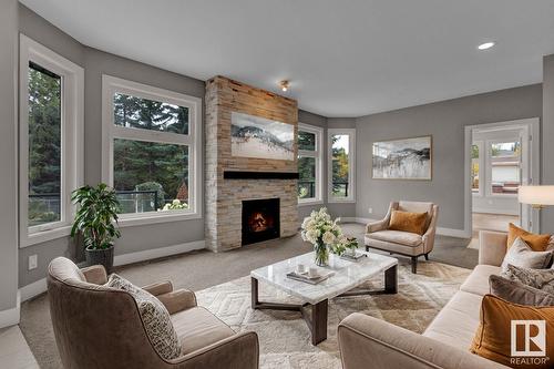 157 Weaver Dr Nw, Edmonton, AB - Indoor Photo Showing Living Room With Fireplace