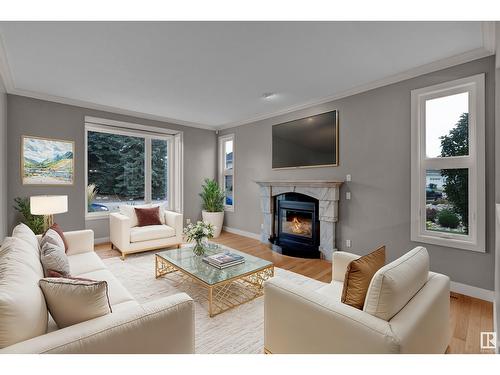 157 Weaver Dr Nw, Edmonton, AB - Indoor Photo Showing Living Room With Fireplace