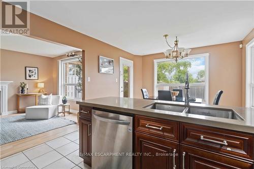 112 Stone Church Road W, Hamilton, ON - Indoor Photo Showing Kitchen With Fireplace With Double Sink