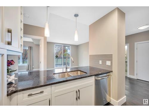 #117 11080 Ellerslie Rd Sw, Edmonton, AB - Indoor Photo Showing Kitchen With Double Sink With Upgraded Kitchen