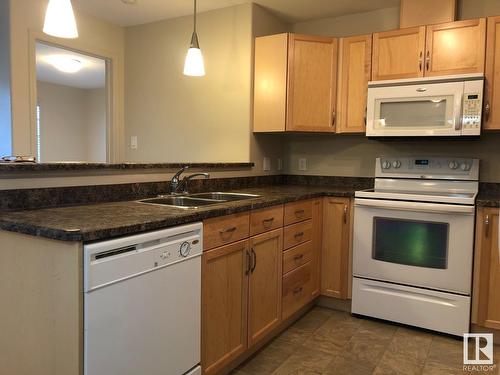 #350 2096 Blackmud Creek Sw, Edmonton, AB - Indoor Photo Showing Kitchen With Double Sink