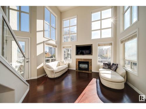 #504 10033 116 St Nw, Edmonton, AB - Indoor Photo Showing Living Room With Fireplace