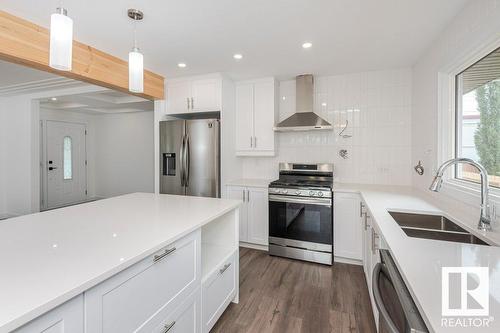 8803 145 St Nw, Edmonton, AB - Indoor Photo Showing Kitchen With Stainless Steel Kitchen With Double Sink With Upgraded Kitchen