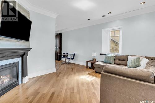 43 Walsh Street, Qu'Appelle, SK - Indoor Photo Showing Living Room With Fireplace