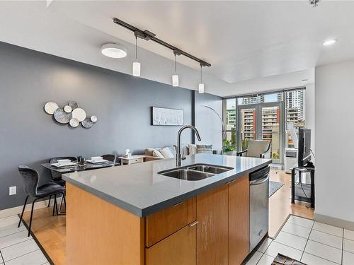 505-760 Johnson St, Victoria, BC - Indoor Photo Showing Kitchen With Double Sink