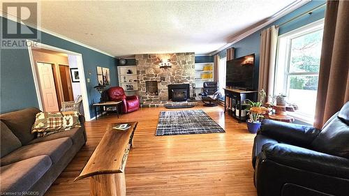 328 Dyer'S Bay Road, Miller Lake, ON - Indoor Photo Showing Living Room With Fireplace