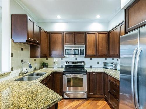 201-755 Goldstream Ave, Langford, BC - Indoor Photo Showing Kitchen With Stainless Steel Kitchen With Double Sink