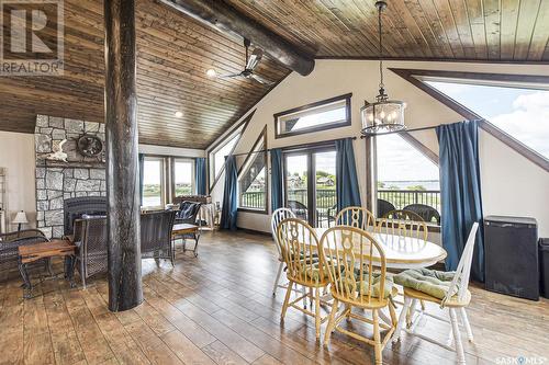 132 Marine Drive, Last Mountain Lake East Side, SK - Indoor Photo Showing Dining Room With Fireplace