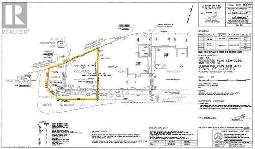 Yellow outlines lot perimeters - easements have been removed since this survey - 59 Cranberry Lane, Aurora, ON 