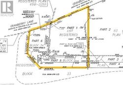 Yellow outlines lot perimeters - easements have been removed since this survey - 