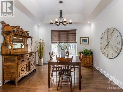 Private dining room with coffered ceilings and pillars. - 50 Frances Colbert Avenue, Ottawa, ON - Indoor Photo Showing Dining Room