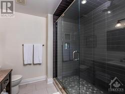 Lower level Bathroom with full size shower stall conveniently located between the 2 bedrooms for easy access for both rooms. - 