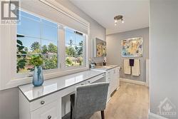 Gorgeous ensuite bath featuring heated floor, quartz countertop - 