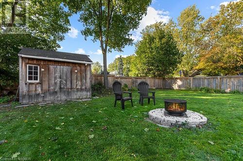 Garden shed and fire pit - 341 23Rd Street W, Owen Sound, ON - Outdoor With Backyard