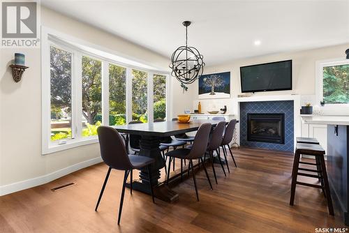 5 Capitol Place, White City, SK - Indoor Photo Showing Dining Room With Fireplace