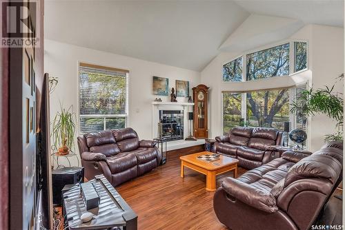 22 Chemin Bellevue Road, Battleford, SK - Indoor Photo Showing Living Room With Fireplace