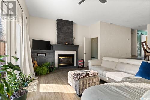 97 Westfield Drive, Regina, SK - Indoor Photo Showing Living Room With Fireplace