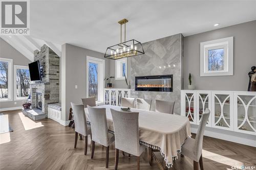 Little Loon Acreage, Parkdale Rm No. 498, SK - Indoor Photo Showing Dining Room With Fireplace