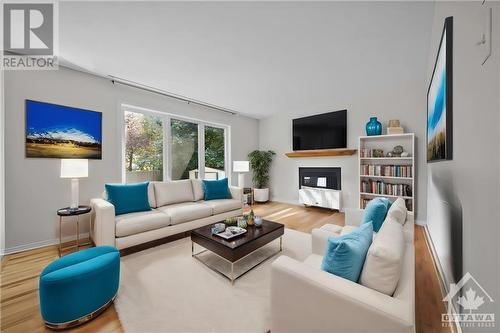 virtually staged - 70 Mersey Avenue, Kanata, ON - Indoor Photo Showing Living Room With Fireplace